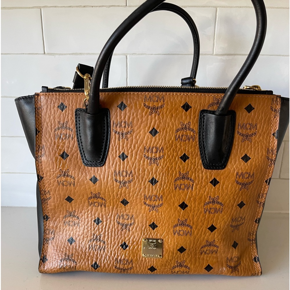 MCM Leather Tote in Cognac